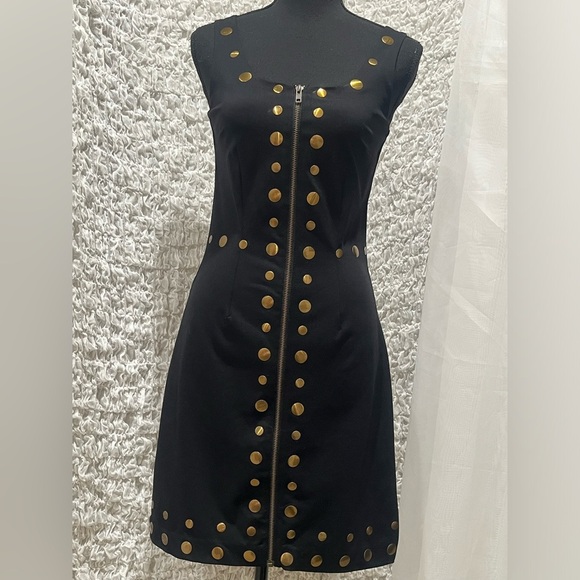 CYNTHIA ROWLEY GOLD EMBELLISHED METAL CIRCLE BODYCON KNEE LENGTH DRESS SIZE XS - Picture 7 of 11